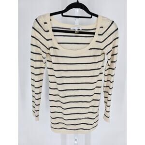 Callixta Womens Sz XS Lightweight 100% Cashmere Sweater Black Cream Striped